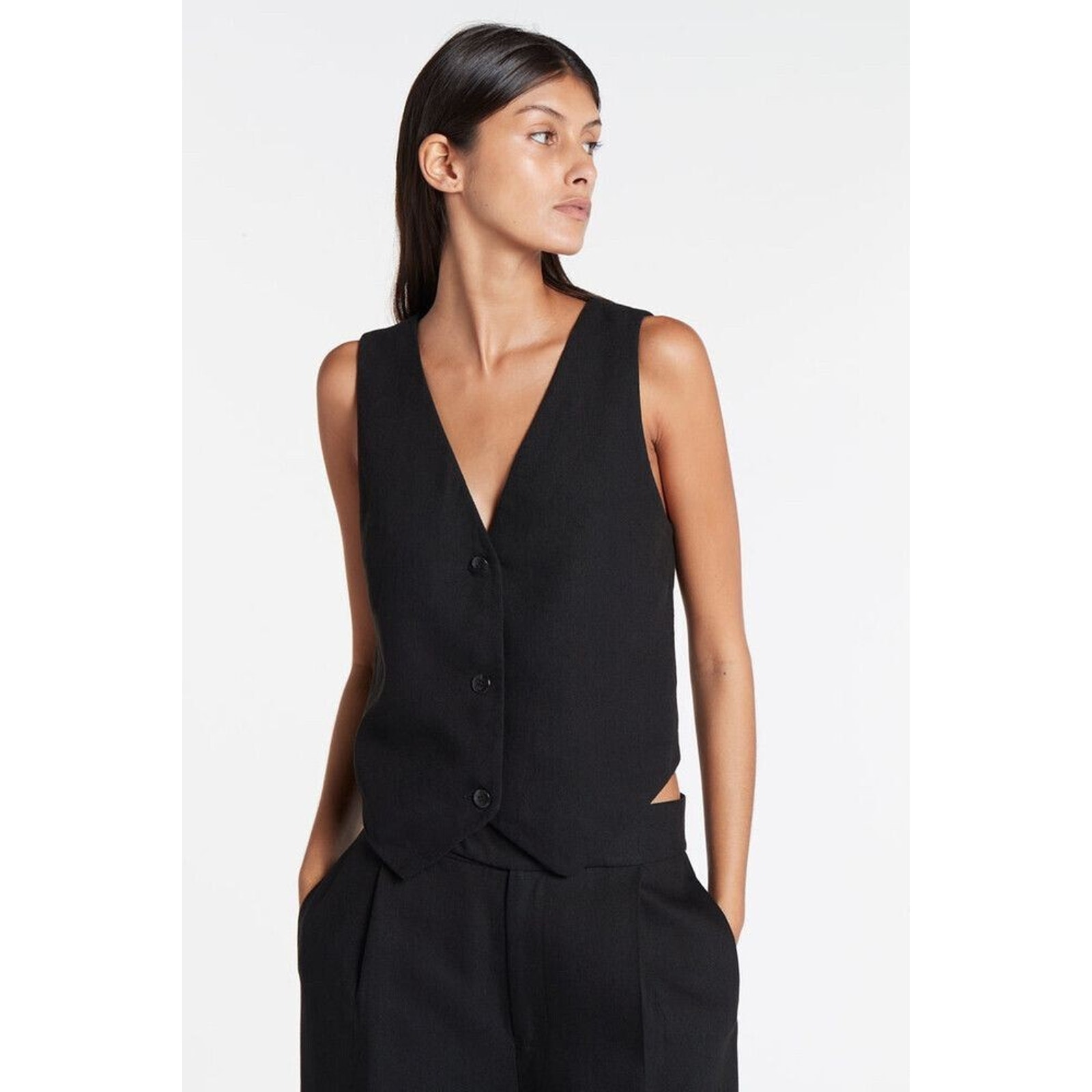 Sir. Clemence Linen Viscose Vest Size 1 (Xs) In Black